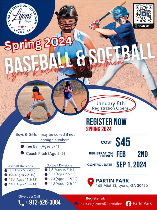 2024 Lyons Recreation Department Baseball & Softball Registrations